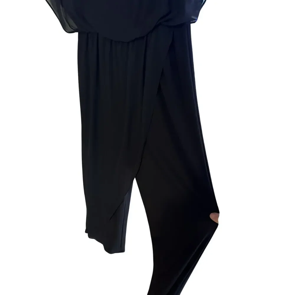 LAST TANGO Womens Jumpsuit Size Med Black Chiffon Overlay Vacation Travel Career